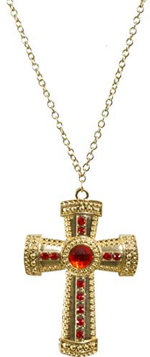NET TOYS Kette mit Kreuz-Anhänger Nikolaus | Anhänger: 11cm x 7,5cm in Gold-rot | Majestätisches Unisex-Kostüm-Zubehör Bischof | Geeignet für Fasnet & Fasching