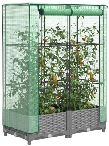 Hochbeet mit Gewächshaus Frühbeet Aufsatz Rattan Optik 80x40x123 cm, Tomatenhaus mit Stabilem Eisenrahmen, Wasserdicht für Garten Balkon Terrasse, Ideal für Gemüse Kräuter Blumen