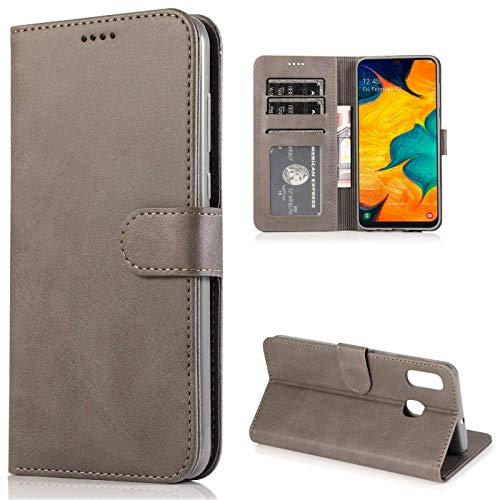 CTIUYA Schutzhülle für Samsung Galaxy A20E, Hülle Handyhülle Leder Klapphülle Handytasche Flip Brieftasche Schutzhülle Magnet Wallet Case Tasche Lederhülle für Samsung Galaxy A20E,Grau
