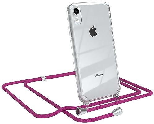 EAZY CASE Handykette kompatibel mit iPhone XR Handyhülle mit Umhängeband, Handykordel mit Schutzhülle, Silikonhülle, Hülle mit Band, Stylische Kette für Smartphones, Pink