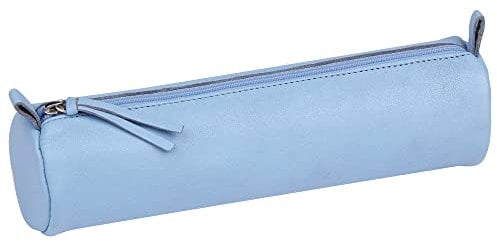 Clairefontaine 410159C Schlampermäppchen rund, aus Lammleder, Ø5,5 x 22 cm, 1 Stück, Blau