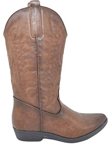 Stivali Donna camperos Texani Stile Western Marroni spazzolati con Fantasia Laser su Pelle Tinta Unita Altezza Polpaccio (39 EU)