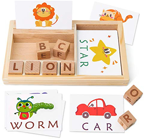 Coogam Rechtschreibspiele, Passende Buchstaben Spielzeug mit Wörtern Karteikarten, Alphabete ABC Lernen pädagogische Montessori Puzzle-Geschenk für Kinder 3 4 5 Jahre alt
