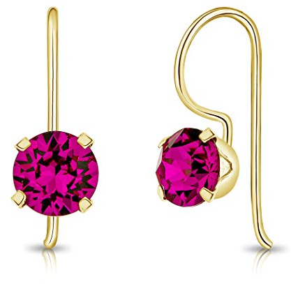 Orecchini Donna Fucsia - Orecchini Fucsia Donna Argento 925 Placcati Oro con Punti Luce 6 mm - Orecchini Pendenti Oro - Orecchini Fuxia Donna - Orecchini Punti Luce Oro