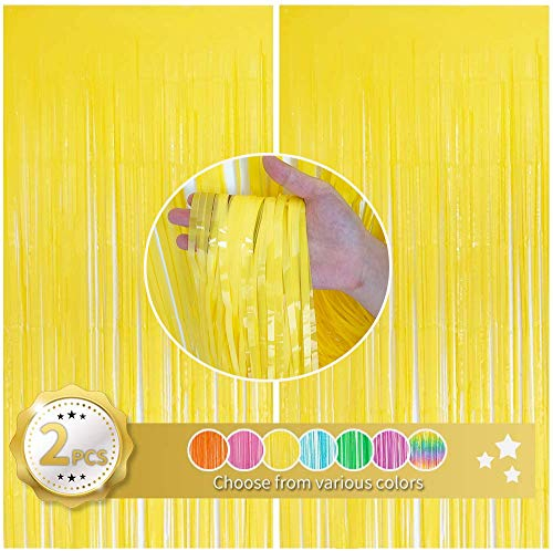 BEISHIDA 2 gelbe Türschlangen, gelber Hintergrund, Folien-Fransenvorhänge, metallisches Lametta, für Halloween, Geburtstag, Hochzeit, Babyparty, Party-Dekoration (1 x 2 m)