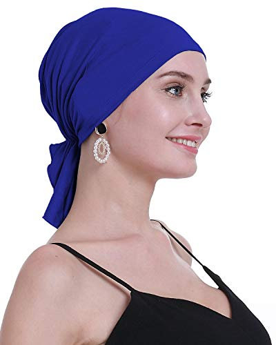 osvyo Bambus Chemo Kopftuch für Frauen mit Haarausfall - Krebspatienten Kopfbedeckung Turban in Versiegelter Verpackung Cobalt BLAU