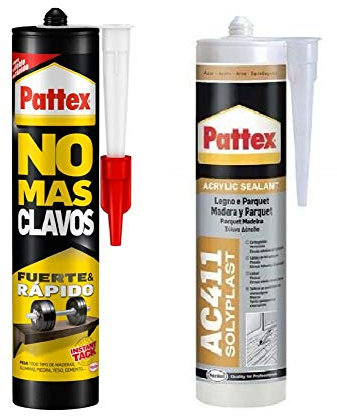 Pattex No Más Clavos, Adhesivo Blanco de Montaje, 370 g + AC411 Silicona Acrílica Madera Tipo Haya, 300 ml