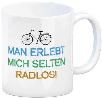 trendaffe Man erlebt mich selten radlos Kaffeebecher mit Fahrrad Motiv Hobby Bike Rad