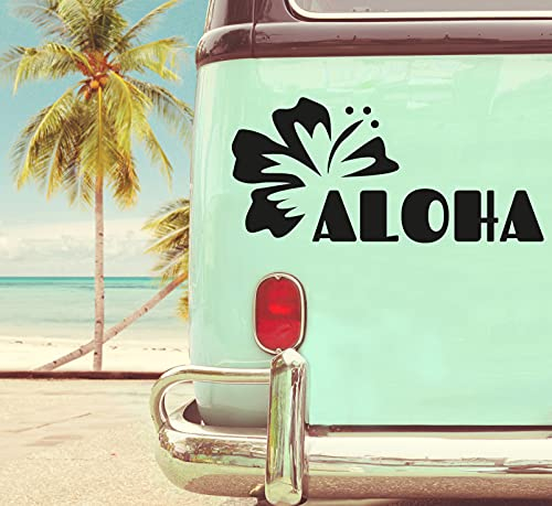 Aloha Blume Aufkleber Sticker Decal Vinyl für Camper, Wohnmobil, Wohnwagen, Auto, Motorrad, Koffer, Fahrrad, Notebook und mehr