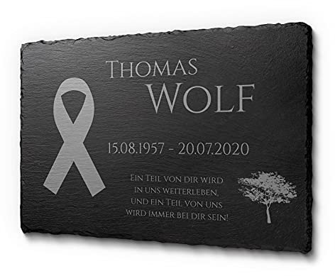 CHRISCK design 30 x 20 cm wetterfest & personalisiert | Schiefertafel mit schönen Motiven und Einer schönen Gravur | Grabstein für Menschen mit Text