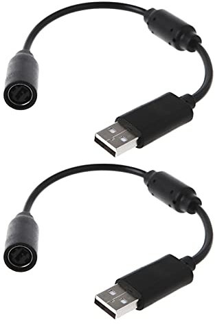 Jedihra 2 Pack Replacement Dongle USB Breakaway Cable for Xbox 360 Wired Controllers, Extension Adapter Cable for Xbox 360 (2, 2 Pack Black)
