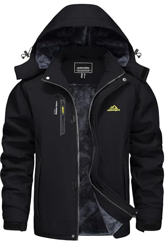 KEFITEVD Winterjacke Männer Warm Gefütterte Softshelljacke Wanderjacke Herren Wasserdicht Atmungsaktiv Winter Jacket Skijacke Schwarz L