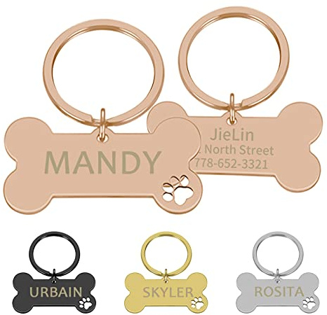 CAMAL Hundemarke mit Gravur Aus Edelstahl, Hundemarke Personalisiert, Hundemarke Knochen mit Hohlen Krallen in 2 Größen für Hunde und Katzen, Haustier Geschenke (Roségold, Groß)