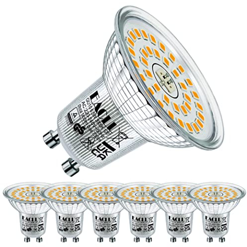 EACLL GU10 LED Warmweiss 6.5W Ersetzt 100W Halogen Leuchtmittel, 6er-Pack. 730 Lumen 3000K Birnen, AC 230V Flimmerfrei Strahler, Abstrahlwinkel 120° Spot, Nicht Dimmbar Kürzer Reflektorlampen