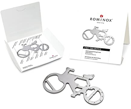 Geschenkartikel: ROMINOX Key Tool Bicycle, 19 Funktionen, Schlüsselanhänger Fahrrad, Mountainbike, Gravel Bike, Edelstahl Multitool inkl. Funktionsbeschreibung, Multifunktionswerkzeug für unterwegs