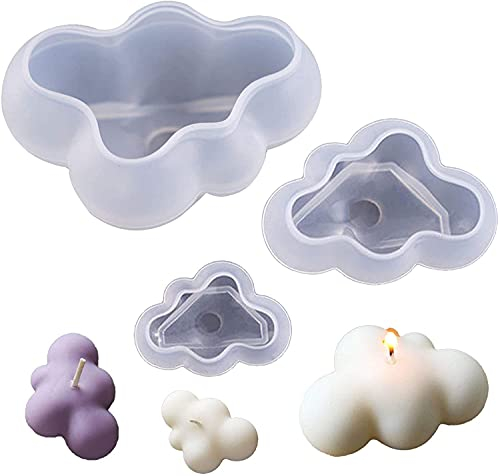 LATRAT Lot de 3 moules en silicone pour bougie en forme de nuage, parfaits pour les décorations de bricolage, les fondants, les bougies parfumées, la cire de soja, le savon, le plâtre