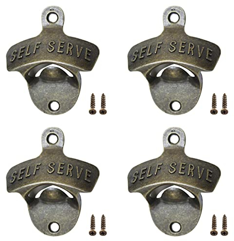 Vintage en Métal Ouvre-bières Décapsuleur de Barman Mural Ouvre-Bouteille Rustique pour Bar Décapsuleur Mural Biere pour Bar Cuisine Appartement Café Restaurant(4 pcs bronze )