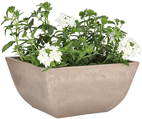 KOTARBAU® Pot de fleurs carré en matériaux recyclés Taupe 25 x 25 x 12,7 cm