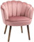 HOMCOM Poltrona Imbottita con Schienale a Conchiglia e Gambe in Legno, Poltrona in Velluto per Salotto e Camera, 66x66x78.5cm, Rosa