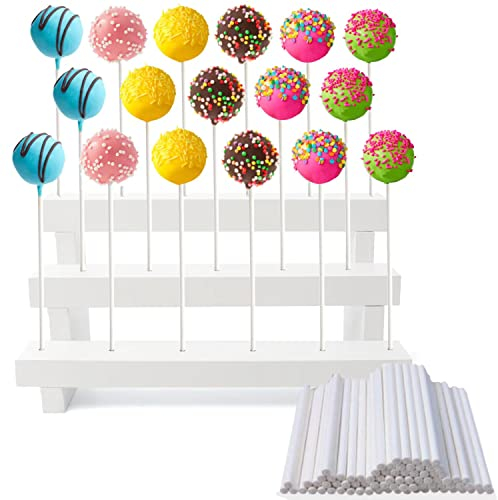 Cakepopständer, Verkaufsständer Lollipop-Halter, 3-stufig, Holz, 17 Löcher Cake Pop Ständer für Desserttisch auf Geburtstag Party Halloween Weihnachten, Weiß Fit Diatmeter(4mm)Lollipop-Stiele