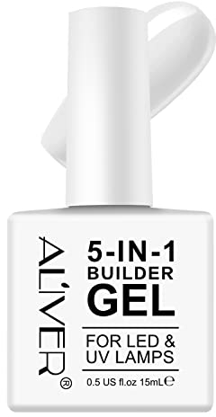 Builder Gel, 5 in 1 Nail Builder Gel and Base Gel Strengthener Gel Builder White Gel Color in a Bottle 15ml Hard Gel Builder Extension Nail Without Builder Gel Nail Forms