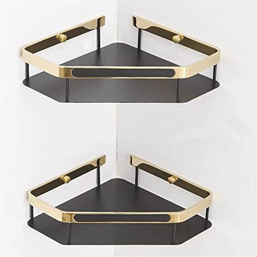 BOCbco Corner Shower Caddy Bathroom Shelves, Bathroom Shelf, Bath Shower Shelf, Total Brass Gold and Black Bathroom Corner Shelf, Wall Mounted Kitchen Storage Holder/Brushed Gold 2 Tier