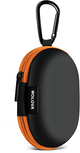 MOLOVA for Earbuds Carrying Case, Small Oval Storage Cases, Tech Pouch, Portable Storage Earbud Pouch Bag for Earbuds, in-Ear Headphones, Earphones, Headsets, Hearing Aids, USB Charging Cable, Orange