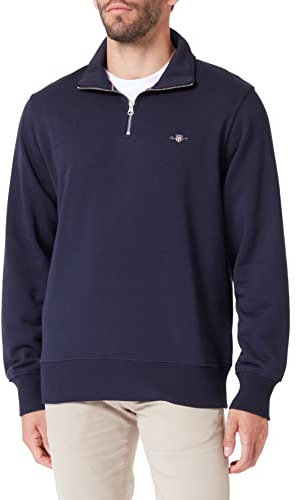 Gant Herren REG Shield Half Zip Sweat Logo Langarmpullover MIT KURZEM REIßVERSCHLUSS, Evening Blue, S