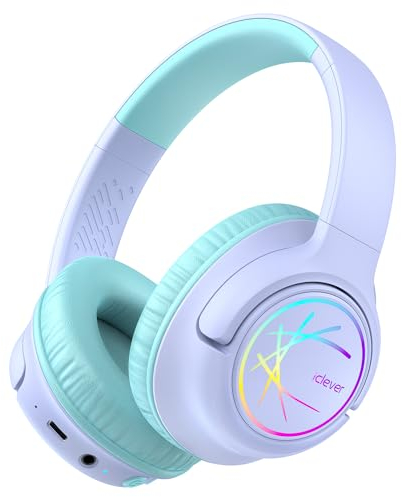iClever Kids Wireless Headphones with LED Lights, BTH18 Safe Volume 74/85dBA, 43H Playtime, Stereo Sound, Type-C, AUX Cable, Bluetooth5.3 Over Ear Kids bluetooth Headphones for Tablet/Travel