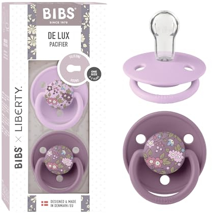 BIBS De Lux Schnuller 2er-Pack, BPA-frei, Kirschform Nippel. Silikon, Hergestellt in Dänemark, Einheitsgröße (0-36 Monate), Chamomile Lawn Mauve