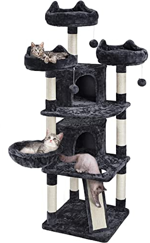 Yaheetech Arbre a Chat Geant 175 cm avec Griffoir Arbre à Chat Design Arbre à Gratter Tour de Jeux avec 2 Grottes Spacieux 3 Plateformes Planche à Gratter Noir