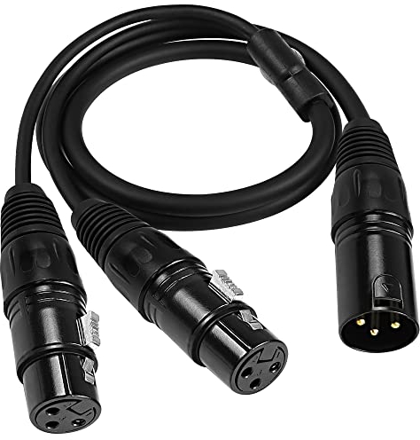 MEIRIYFA XLR Splitter Cable 1 femmina a 2 maschio microfono cavo, 3Pin XLR a doppio XLR patch bilanciato Y microfono cavo adattatore audio - 0.8M (1 Maschio a 2 Femmina)