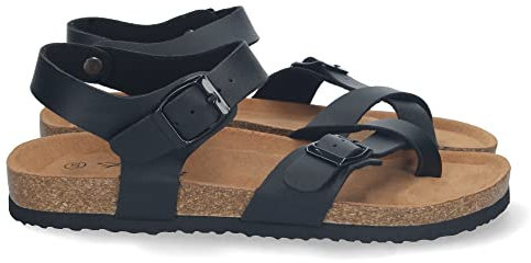 shoes&blues.es 73161 Sandalia Plana para Mujer, Comoda, Estilo Bio, con Palas Cruzadas de Esclava, y Cierre de Hebilla Negro Talla 36