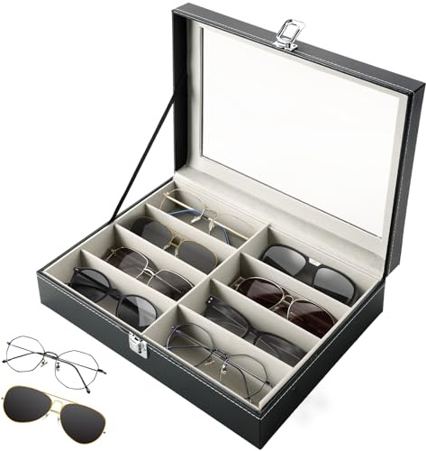 FLKQC 8 Slot Eyeglass Sunglass Storage Box, 8 Slots Eyeglasses Storage