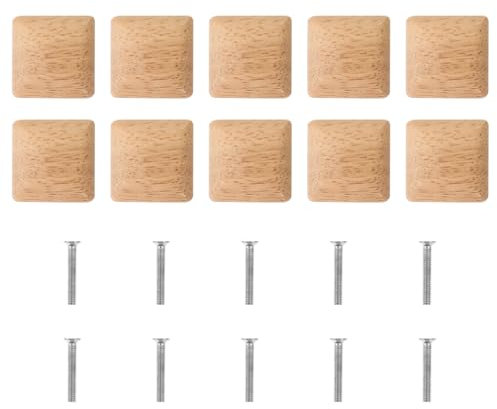 Toddmomy 10Pcs Wooden Drawer Handles Square Natural Wood Knobs for Cabinets Doors and Cupboards Household Pull Bars Easy Installation Elegant Design