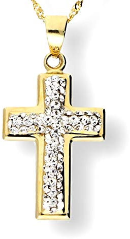 Generisch EDLER 585 Gold Anhänger mit Zirkonia KREUZ Gelbgold 14 Karat inkl. Schmucketui