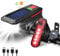 JSHNE Bike Light, Sloar & USB Rechargeable Bicycle Light Set with Horn, Super Bright LED Bike Lights for Night Riding Front and Back, Waterproof Safety Headlight and Rear Taillight Set