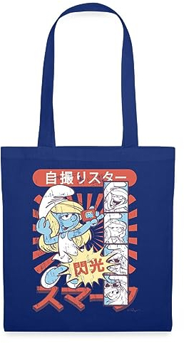 Spreadshirt Die Schlümpfe Schlumpfine Selfie Japanisch Stoffbeutel, One Size, Royalblau