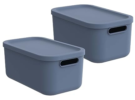 Rotho Albula light 2er-Set Aufbewahrungsbox 12l mit Deckel, Kunststoff, blau (Blau)
