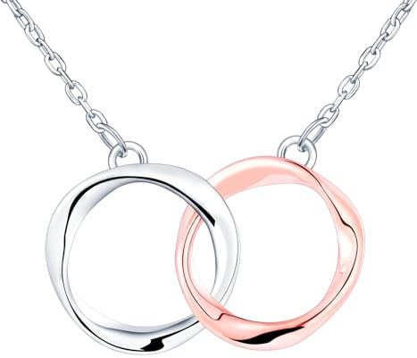 Feilok 925 Sterling Silber Doppel Kreis Halskette für Damen Halskette Unendlichkeit Anhänger Kette Damen mehrfarbig Rosegold
