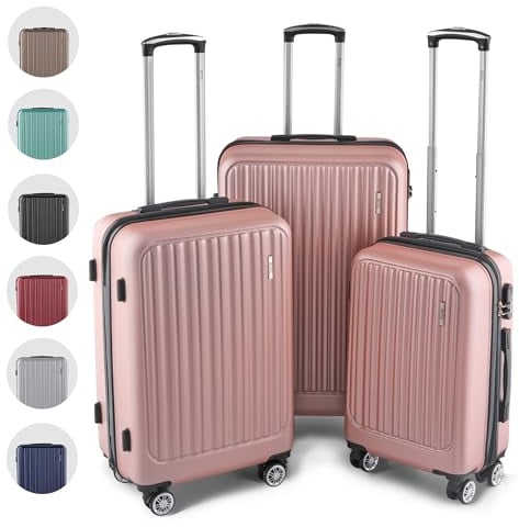 Easy Move ABS Hartschalenkoffer - Ergonomisch & Sicher - Trolley Koffer Set 3-teilig mit 360° Rädern, Zahlen-Schloss - Rollkoffer, Reisekoffer (Rose Gold, Kofferset)