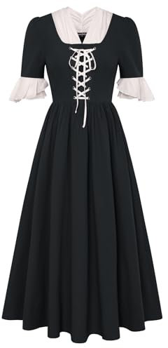 Prairie Kleid für Damen, Pionier-Kleid, Erwachsene, Kolonialkleid mit Taschen, Schwarz, Größe S