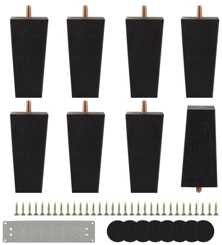 YAYODS 8 Stück Möbelfüße Schwarz 10cm - Tischbeine Holz Quadrat - Möbelfüsse Holz Eiche mit Montageplatten & Schrauben für Sofa, TV, Schrank