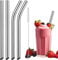 NiHome 4er-Pack Edelstahl Strohhalme Wiederverwendbar, Extra Breite 1.3 cm Trinkhalme 2 Gerade & 2 Gebogen, Mit Reinigungsbürste, Ideal für Boba, Smoothie und Dickflüssige Getränke (Silber)