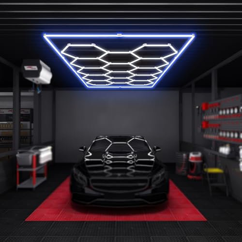 Lumières LED en Nid d'abeille Haute Puissance 720 W, Plafonniers De Garage 6 500 K en Forme Hexagonale, Lot de 14 Lampes De Garage Hexagonales Modernes pour Salle De Sport, Entrepôt, 2,4 M X 4,8 M