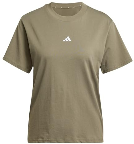 adidas Damen Essentials SMALL Logo Cotton T-Shirt, Olive strata/White, M