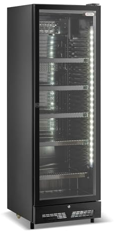 Ristoattrezzature - Frigo vetrina bibite 1 anta in vetro, 0 +10 °C - Nera, capacità 450 litri (65x65x179,5 h cm)
