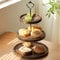 Zoegneer Dreistöckiges Tablett aus Holz, Dessertständer, rund, Massivholz, Kuchenständer, europäische Kuchenplatte, dekorativer Präsentationsständer für Desserttisch (B)
