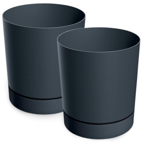 PECZEKO Lot de 2 pots de fleurs mats en plastique - Pot décoratif pour grandes et petites plantes - Diamètre : 30 cm - Anthracite