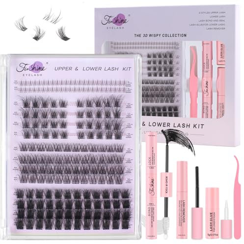 Fenshine Cluster-Wimpern-Set, 3D-Wispy-Lash-Set, 10–18 mm Länge, DIY-Wimpernverlängerung, individuell, weich, falsch, für den persönlichen Gebrauch zu Hause (4-in-1-Wispy-Lash-Set, 3D T02, 10–18 mm)